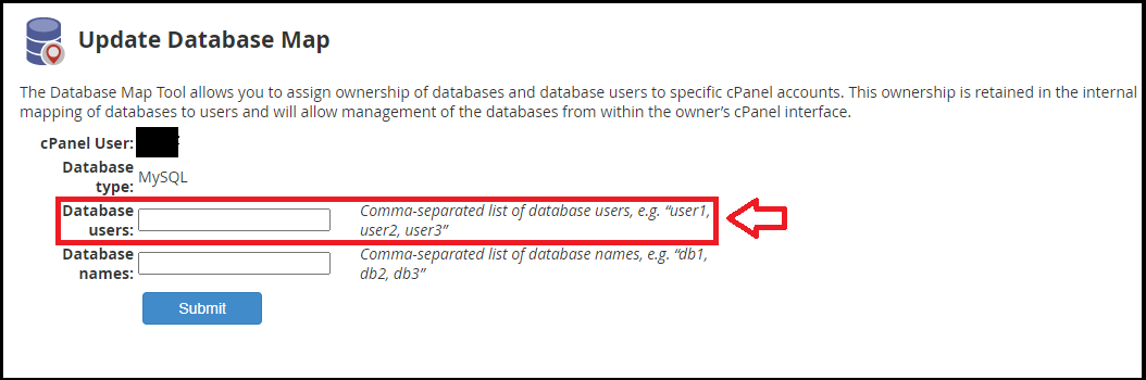 Map MySQL databases and users to cPanel users?