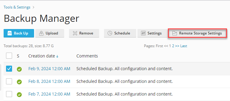 Remote Storage settings