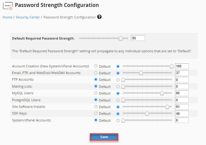 password strangth configuration