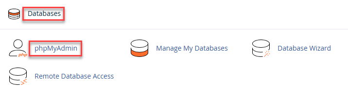 Databases>phpmyadmin