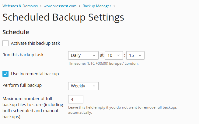 schedule backup settings