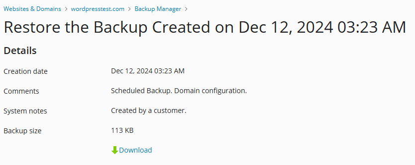 restore the backup 