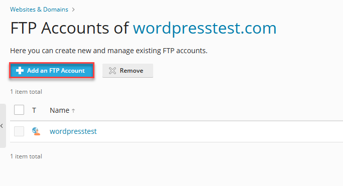 add an FTP account