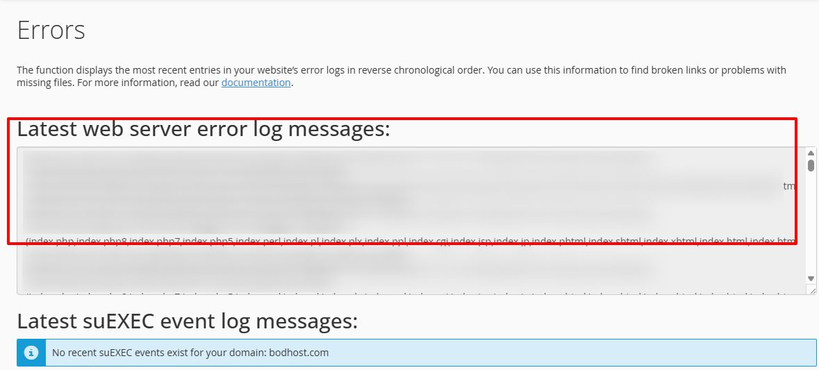 View the Error Log in cPanel