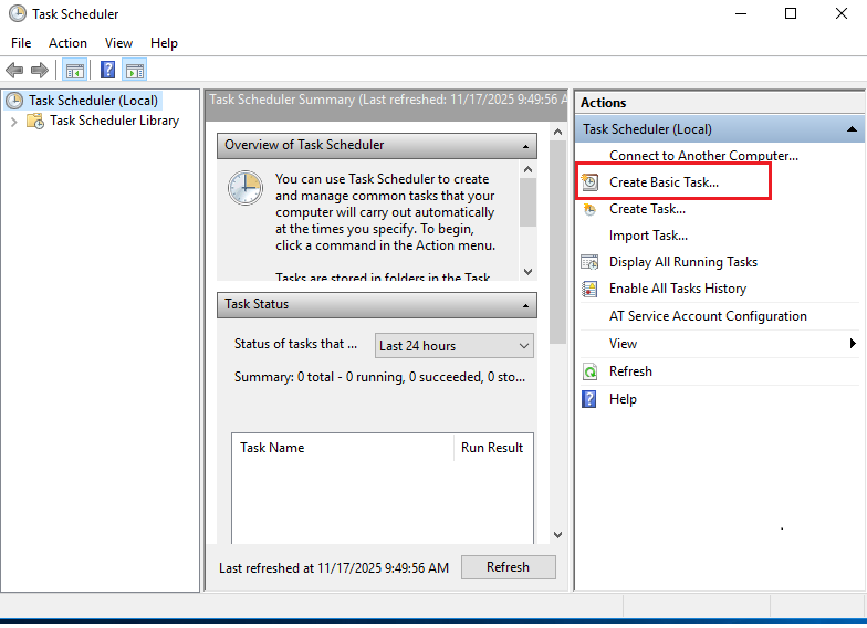 Creating a Task in scheduler