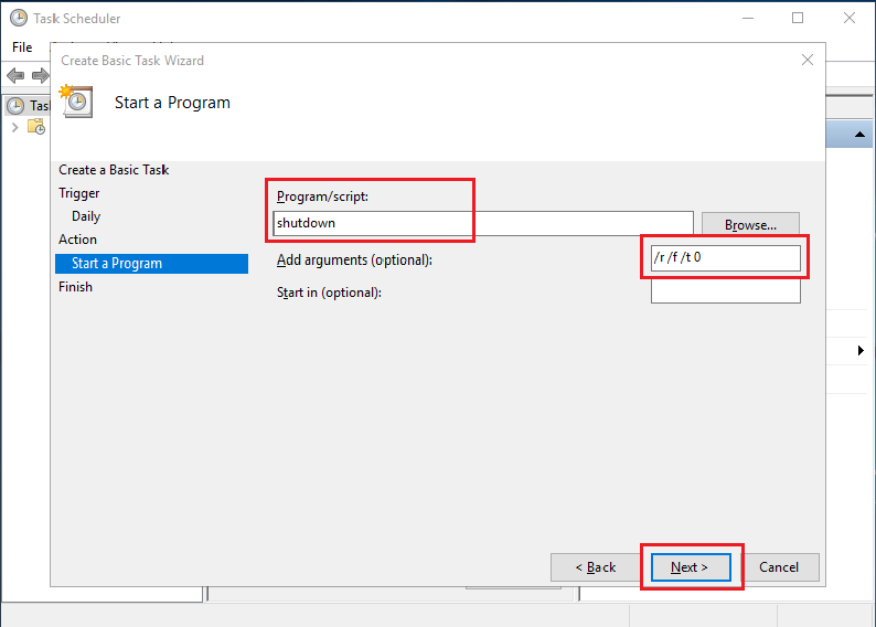 Add the Reboot Command in task Scheduler