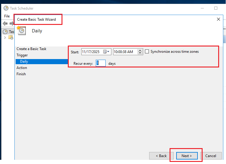 Select Dat and time - Schedule Windows VPS Reboot