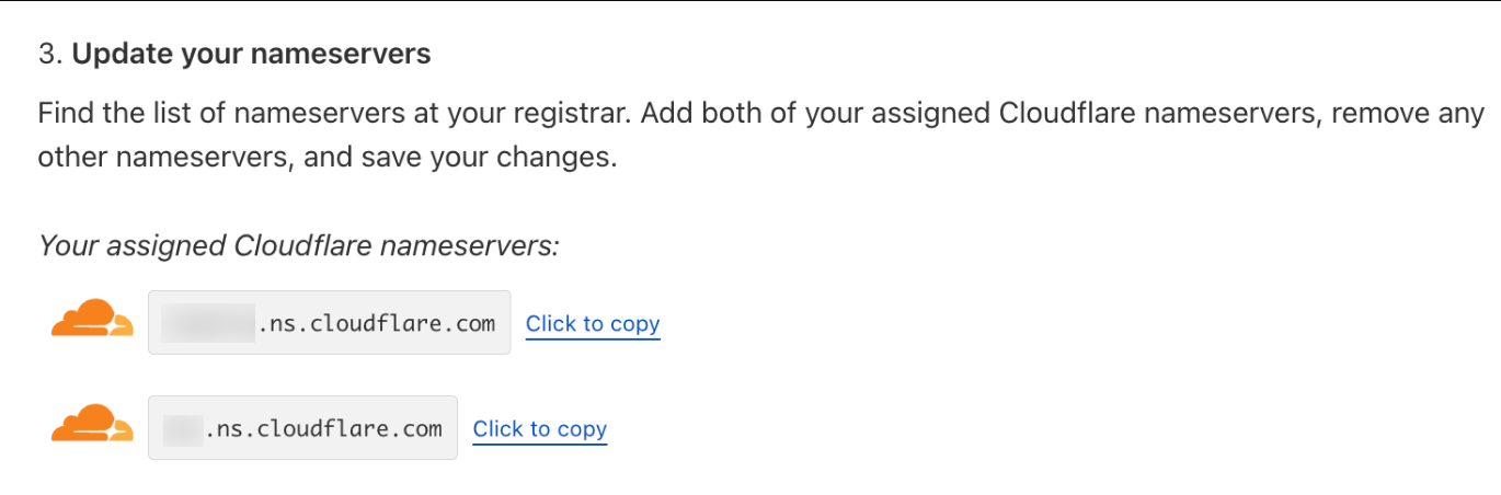 Update nameservers with the Cloudflare