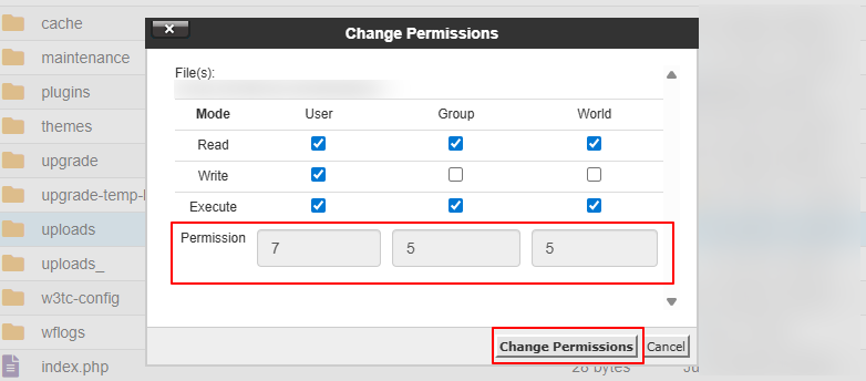 Folder permission - WordPress Image Upload Issue